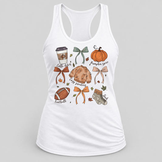 Fall Season Doodles racerback tank in White