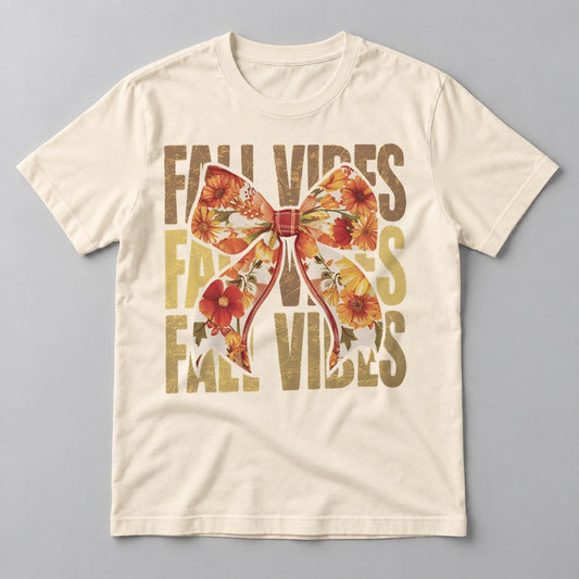 Fall Vibes Floral Bow Gold tee in Natural