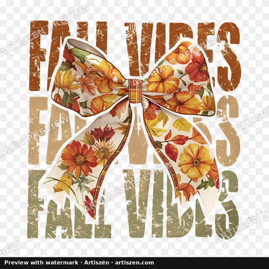 Fall Vibes Floral Bow Olive PNG preview