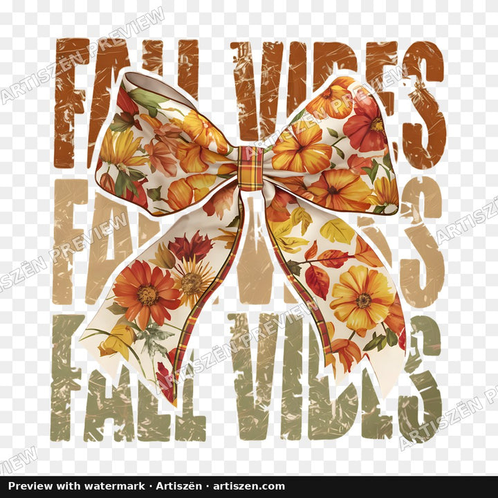 Fall Vibes Floral Bow Olive PNG preview