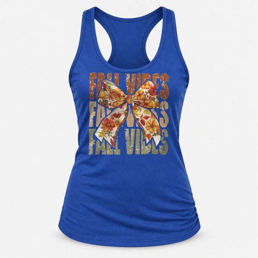 Fall Vibes Floral Bow Olive racerback tank in Royal