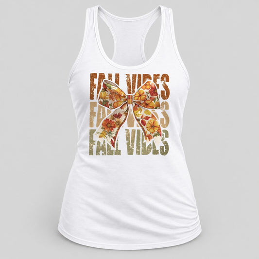 Fall Vibes Floral Bow Olive racerback tank in White