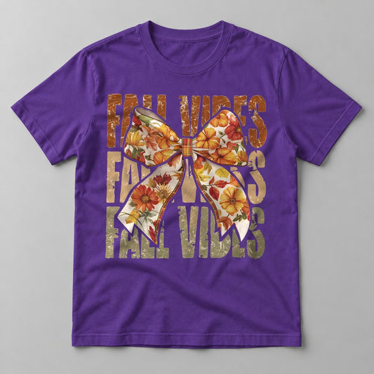 Fall Vibes Floral Bow Olive tee in Team Purple