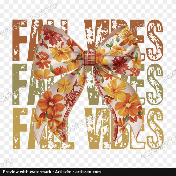 Fall Vibes Floral Bow Rose PNG preview