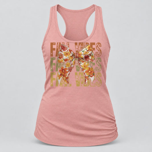 Fall Vibes Floral Bow Rose racerback tank in Desert Pink
