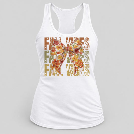 Fall Vibes Floral Bow Rose racerback tank in White