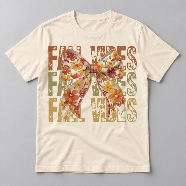 Fall Vibes Floral Bow Rose tee in Natural