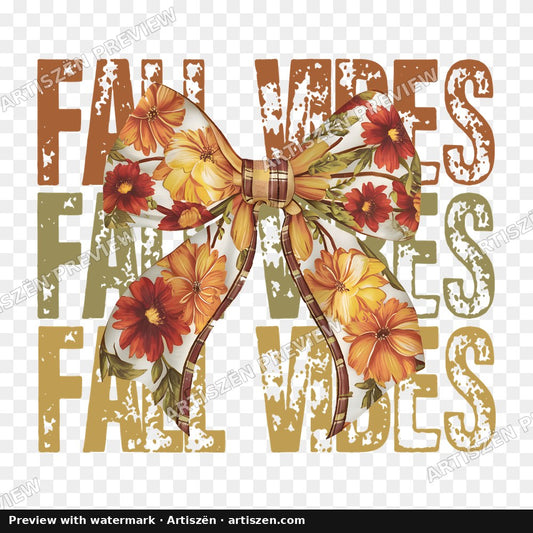 Fall Vibes Floral Bow Rust PNG preview