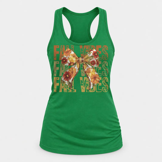 Fall Vibes Floral Bow Rust racerback tank in Kelly Green