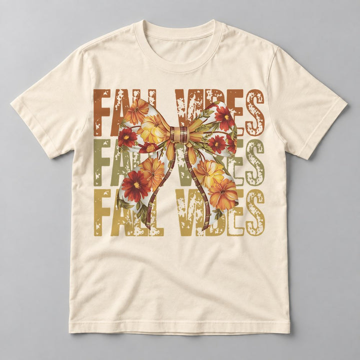 Fall Vibes Floral Bow Rust tee in Natural