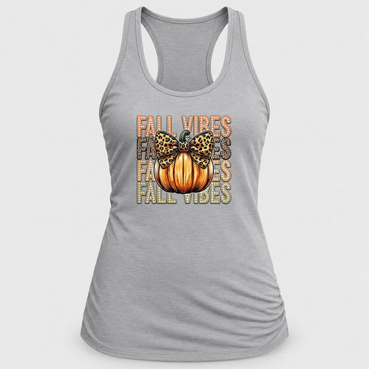 Fall Vibes Leopard Bow racerback tank in Silver