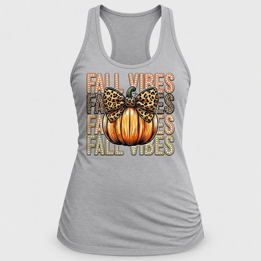 Fall Vibes Leopard Bow racerback tank in Silver