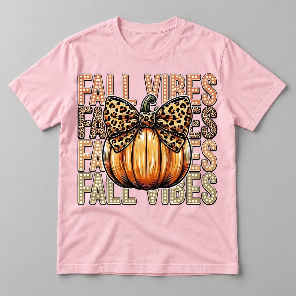 Fall Vibes Leopard Bow tee in Soft Pink