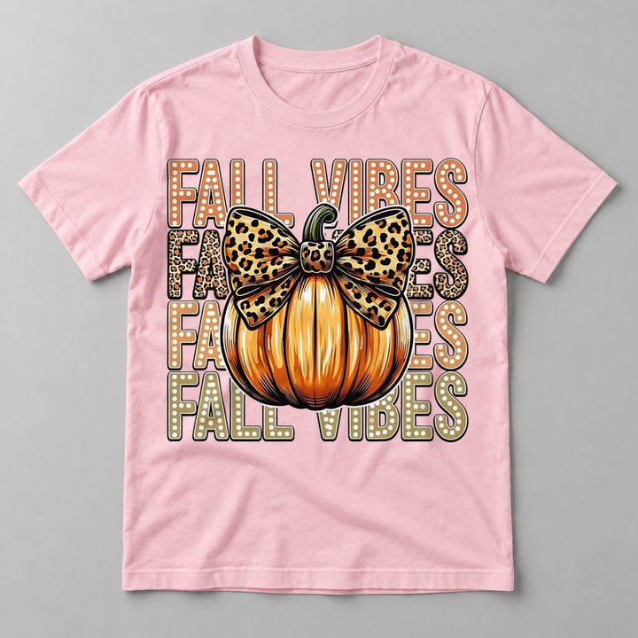 Fall Vibes Leopard Bow tee in Soft Pink