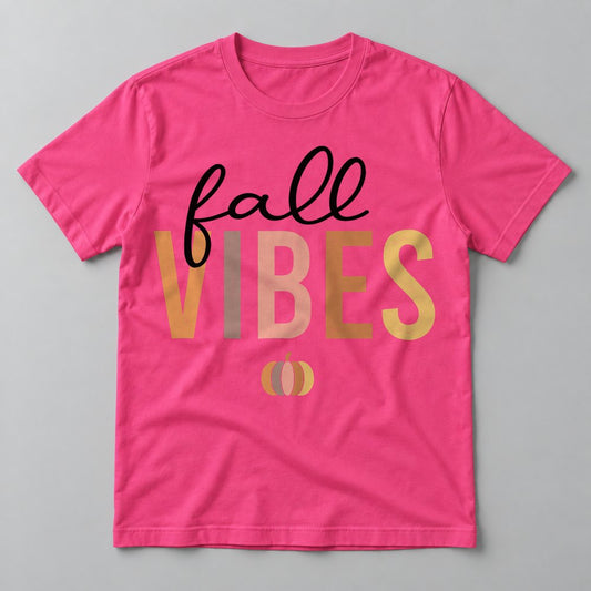 Fall Vibes Neutral tee in Hot Pink
