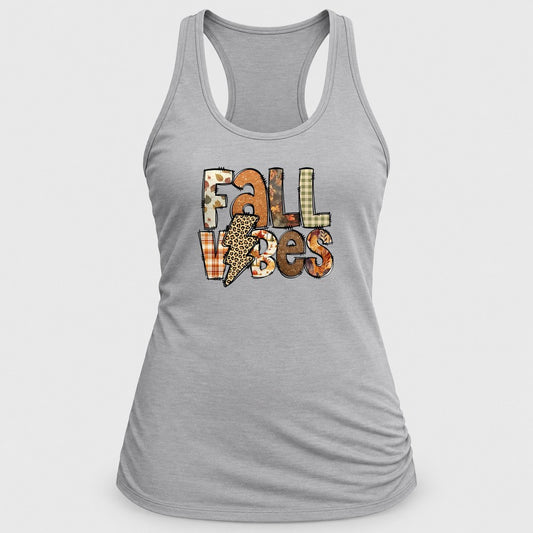 Fall Vibes Patchwork racerback tank in Silver