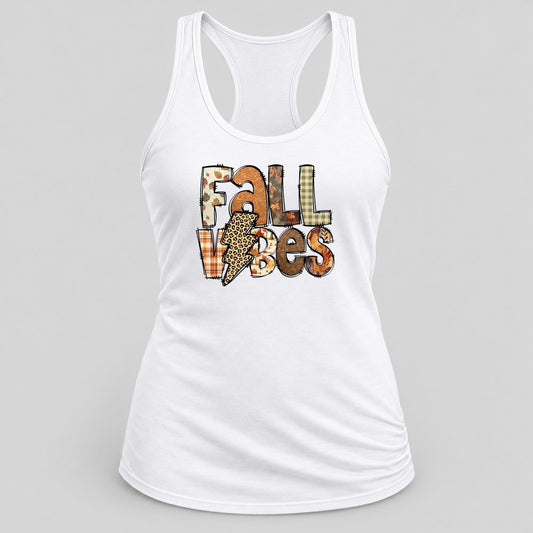 Fall Vibes Patchwork racerback tank in White
