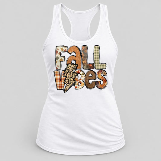 Fall Vibes Patchwork racerback tank in White