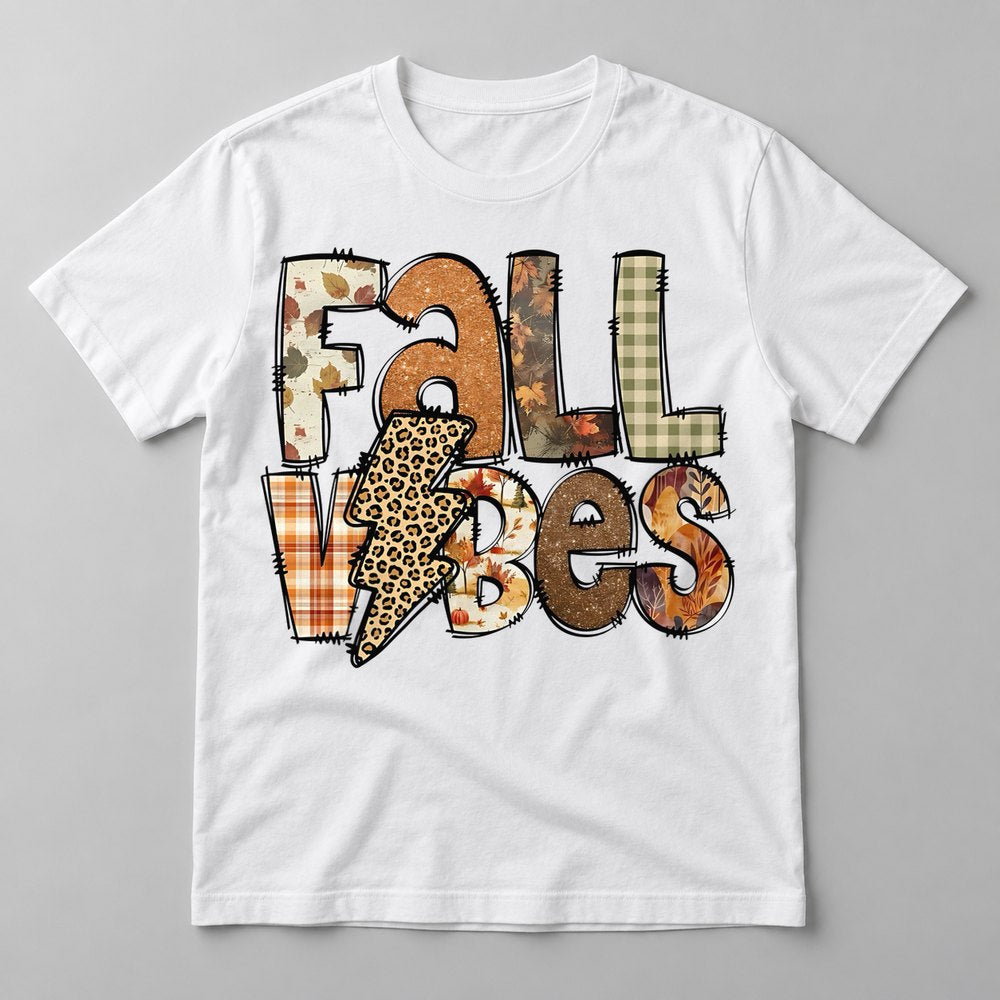 Fall Vibes Patchwork tee in White