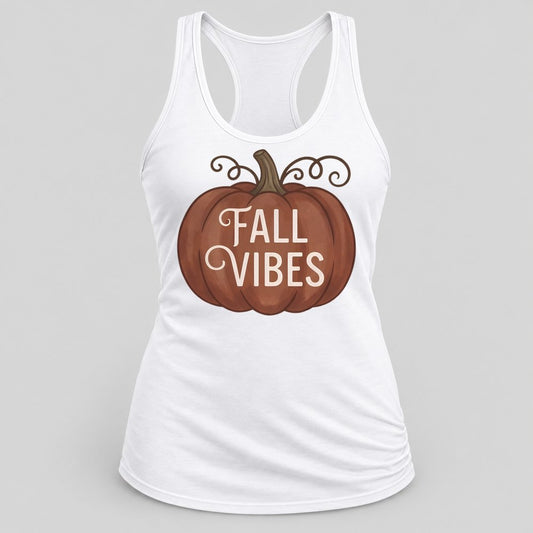 Fall Vibes Rust Pumpkin racerback tank in White