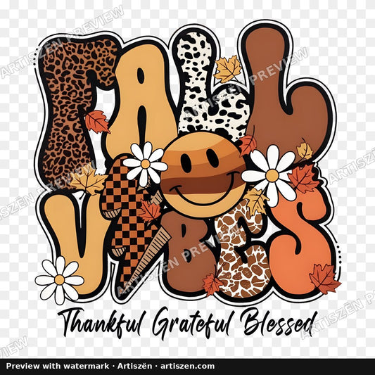 Fall Vibes Thankful Grateful Blessed PNG preview