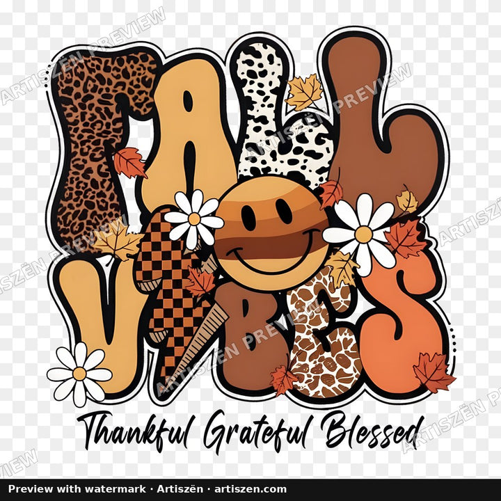 Fall Vibes Thankful Grateful Blessed PNG preview