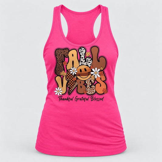 Fall Vibes Thankful Grateful Blessed racerback tank in Hot Pink