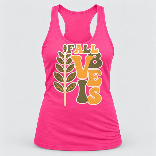 Fall Vibes Wheat racerback tank in Hot Pink