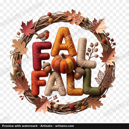 Fall Yarn Wreath PNG preview