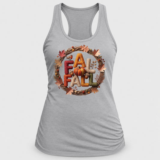 Fall Yarn Wreath racerback tank in Silver