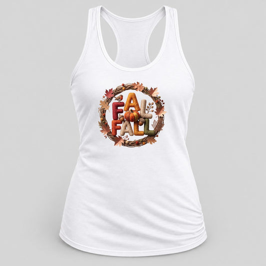 Fall Yarn Wreath racerback tank in White