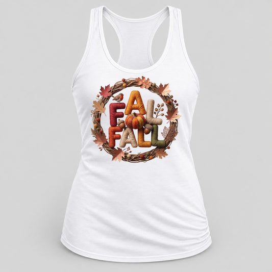 Fall Yarn Wreath racerback tank in White