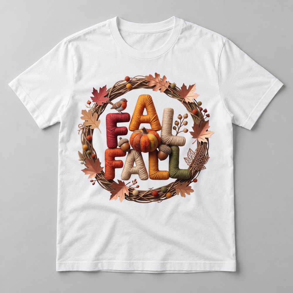 Fall Yarn Wreath tee in White