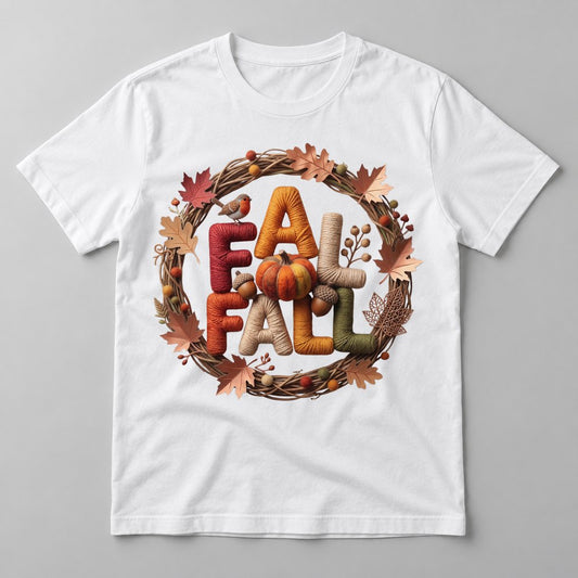 Fall Yarn Wreath tee in White