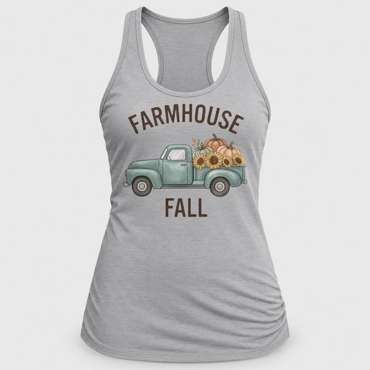 Farmhouse Fall Truck racerback tank in Silver