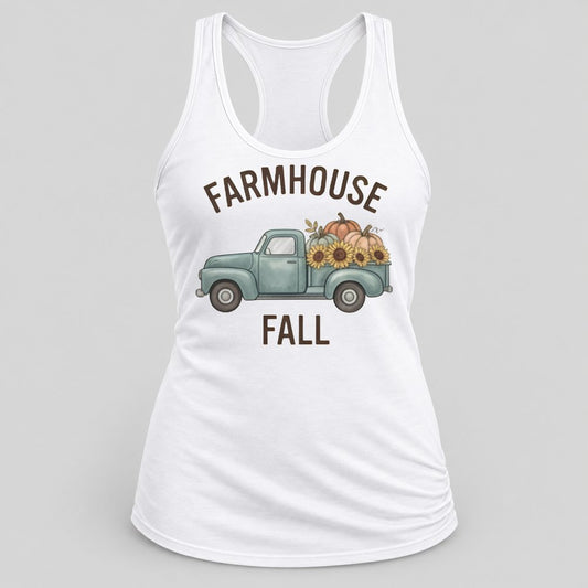 Farmhouse Fall Truck racerback tank in White