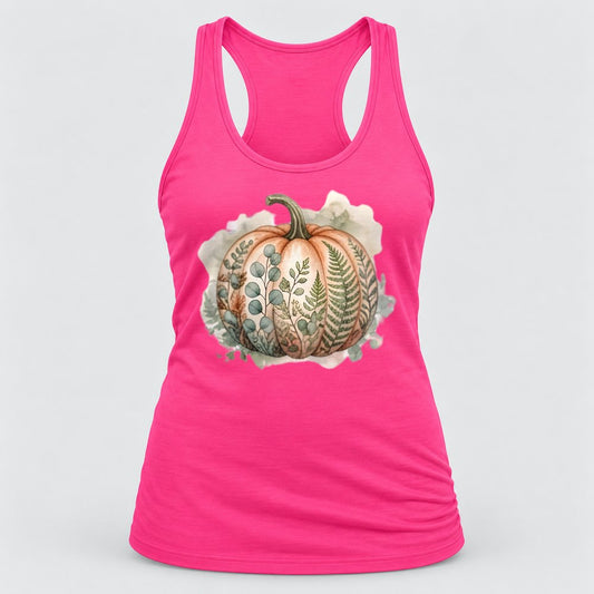 Fern Botanical Pumpkin racerback tank in Hot Pink