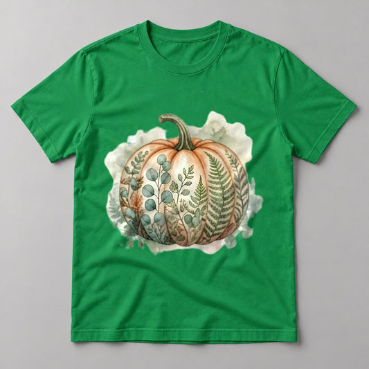 Fern Botanical Pumpkin tee in Kelly Green