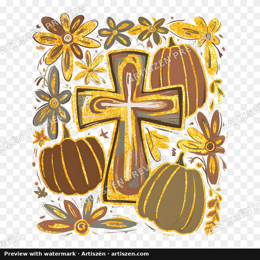 Floral Cross Pumpkins PNG preview