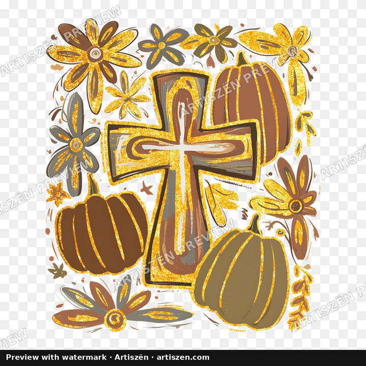 Floral Cross Pumpkins PNG preview