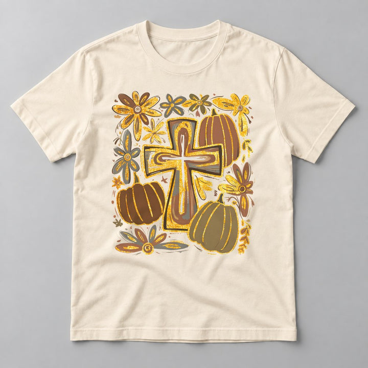 Floral Cross Pumpkins tee in Natural