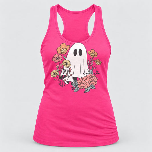 Floral Ghost racerback tank in Hot Pink