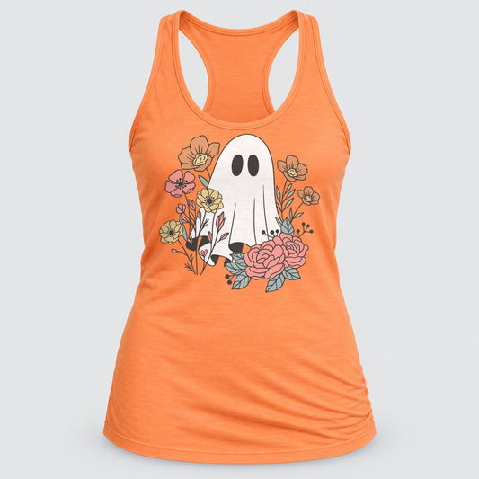 Floral Ghost racerback tank in Light Orange