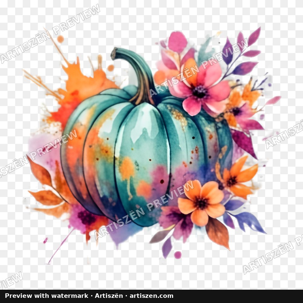 Floral Splash Teal Pumpkin PNG preview