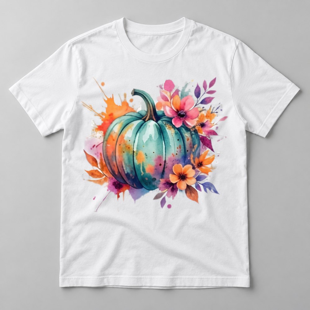 Floral Splash Teal Pumpkin tee in White