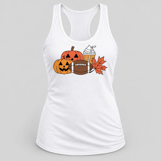 Football Fall Favorites racerback tank in White