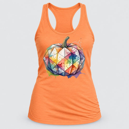Geometric Watercolor Pumpkin racerback tank in Light Orange