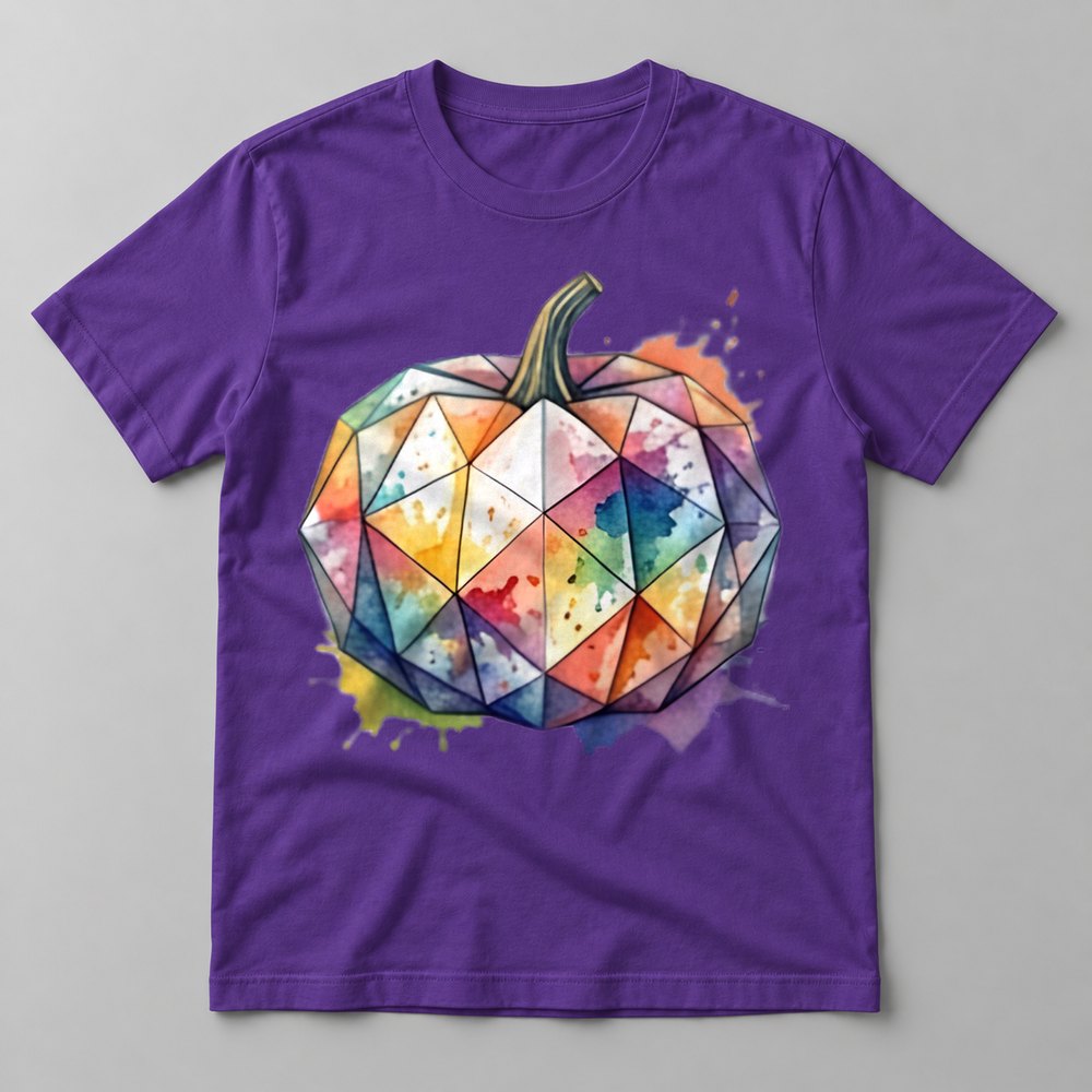 Geometric Watercolor Pumpkin tee in Team Purple