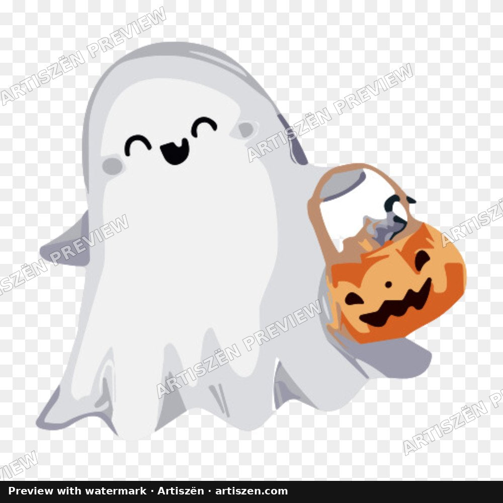 Ghost with Candy Bucket PNG preview