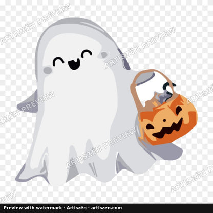 Ghost with Candy Bucket PNG preview
